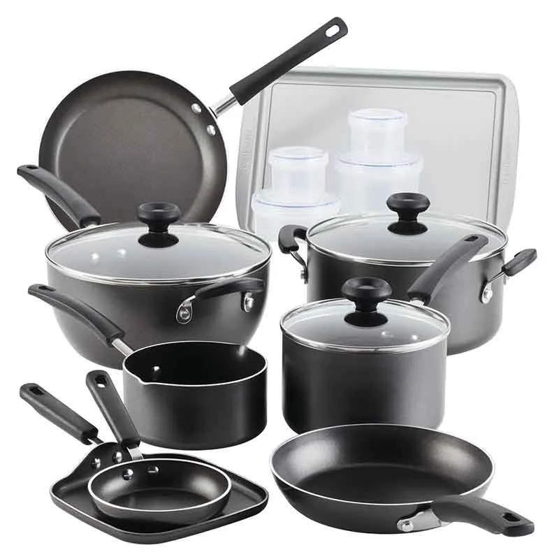 

20-Piece Easy Clean Aluminum Nonstick Cookware Cooking Pots and Pans Set Saucepan with Spouts Stockpot Storage Containers