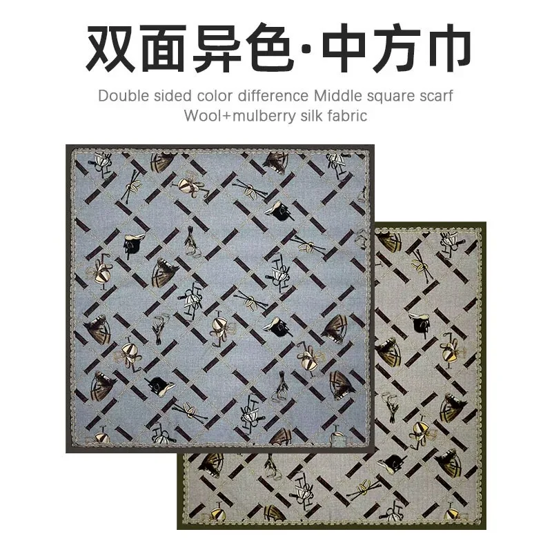 Ретро тотем узор шелк шерсть квадратный шарф для женщин ins дизайн чувствительный