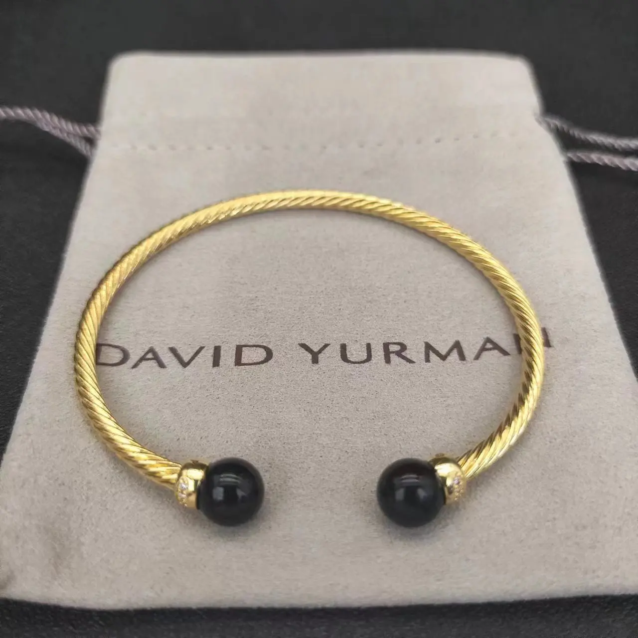 DY 3MM Cable Classic David Yurman S925 Sterling Silver Black Onyx And Paved Diamond Bracelet For Men's Jewelry Gift