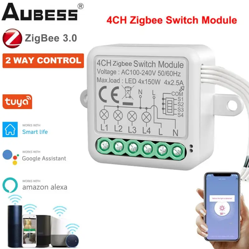 

1 2 3 4 Gang Tuya Zigbee 3.0 Switch Module Smart Home DIY Circuit Breaker 2-way Control Support Alexa Google Home Zigbee Gateway