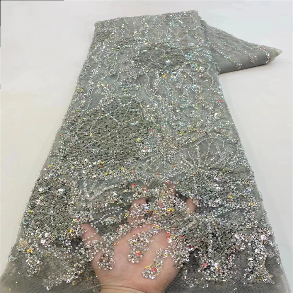 Новинка 2023, Высококачественная Роскошная африканская кружевная ткань с блестками и бисером, кружевная ткань с вышивкой для жениха, кружевная ткань для платья XZ3500