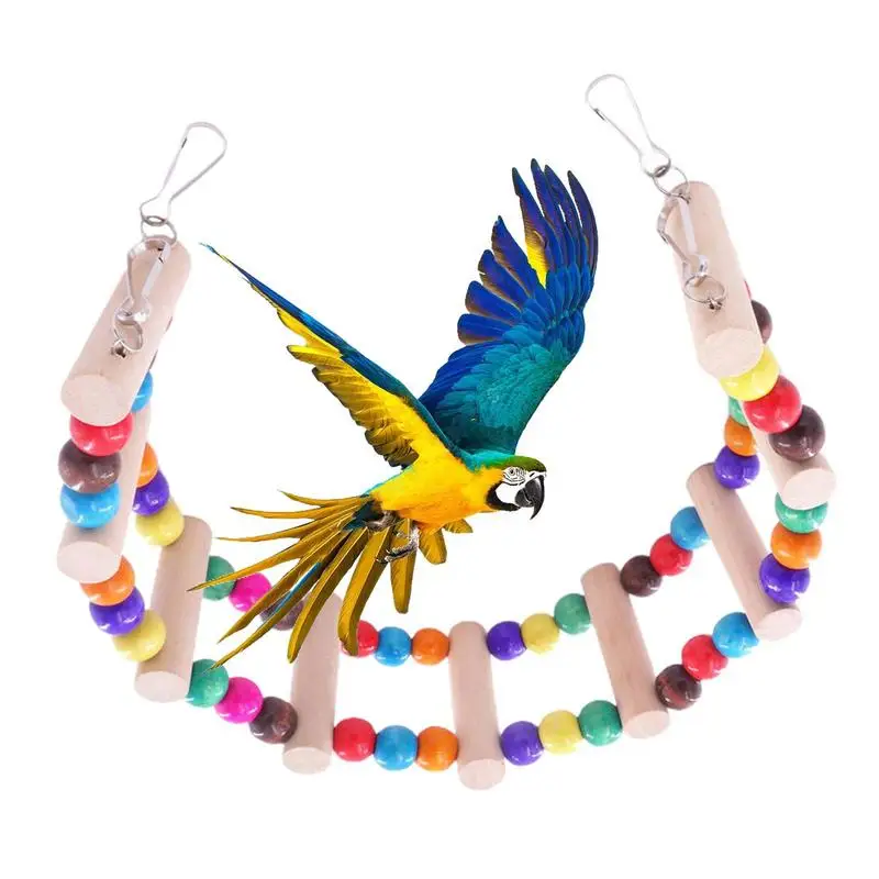 

Parrot Climbing Ladder Birds Pets Parrots Ladders Climbing Toy Hanging Colorful Balls With Natural Wood Parrot Toy Pet Accessory