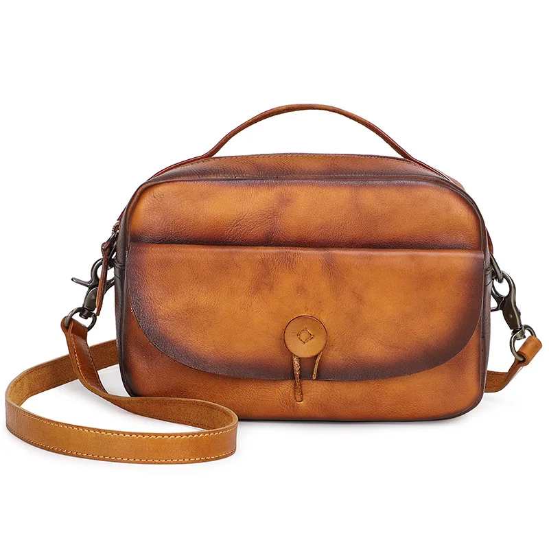 

Genuine Leather Bag Women's Bag New Spring and Summer Retro Shoulder Bag Crossbody Bag for Women Cowhide Small round Bag Women