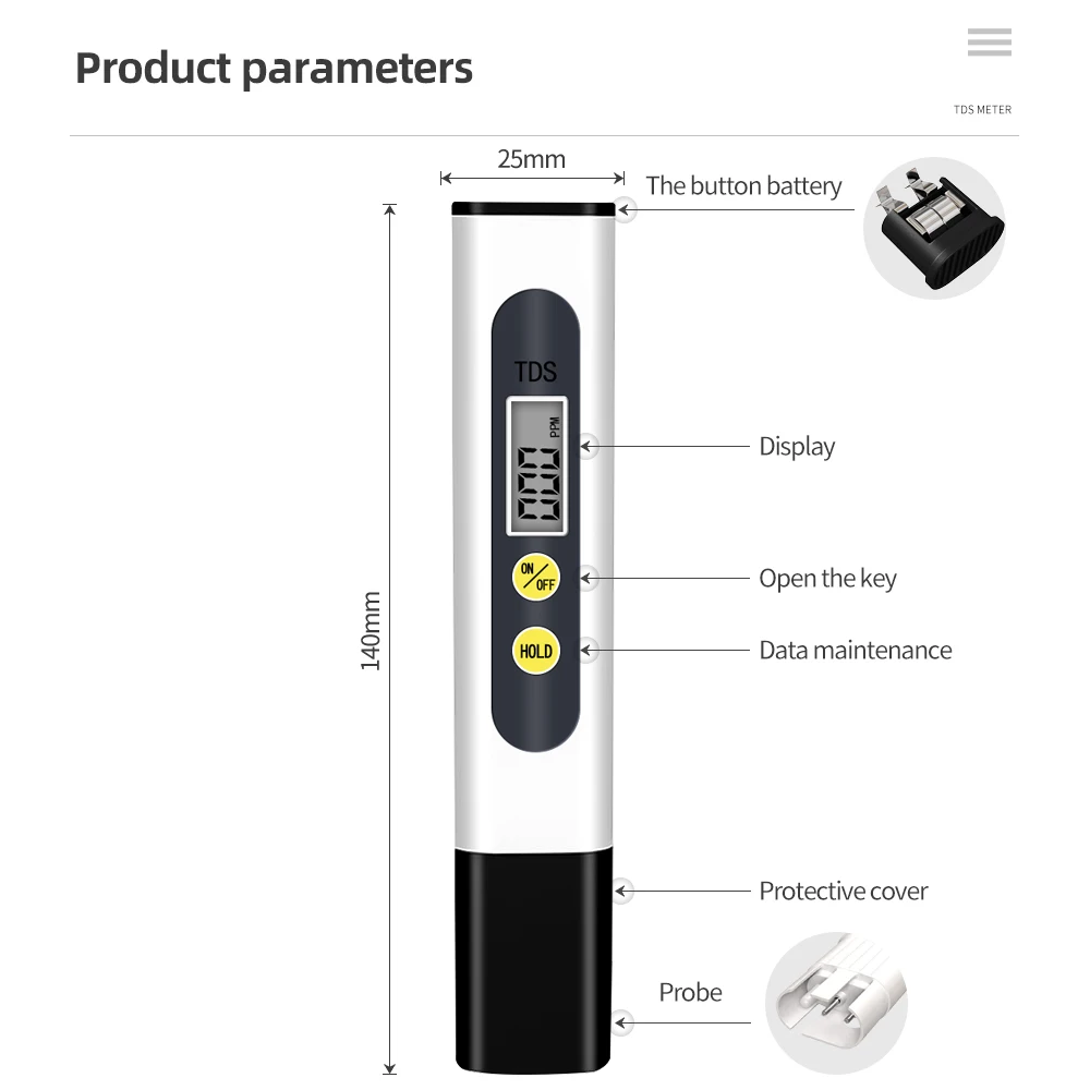 Тестер TDS-метр цифровой для воды 0-9990ppm, анализатор качества питьевой воды, монитор, фильтр, быстрый тест для аквариумов, гидропоники, бассейнов.