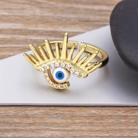 hot sale classic evil eye ring open lucky blue stone cubic zirconia adjustable finger ring for women fine party wedding jewelry