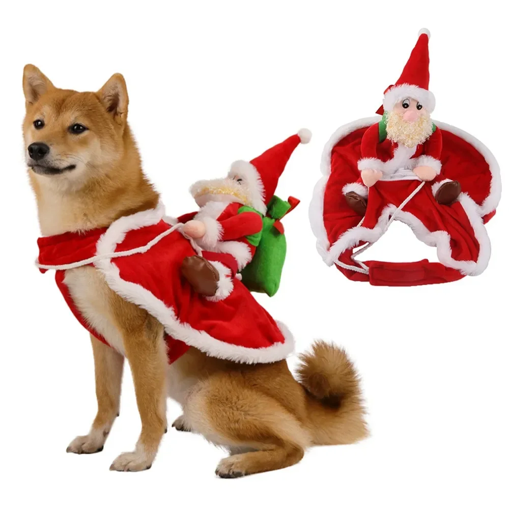 

Christmas Dog Costume Funny Christmas Santa Claus Riding on Dog Pet Cat Holiday Outfit Clothes Dressing up for Halloween Xmas