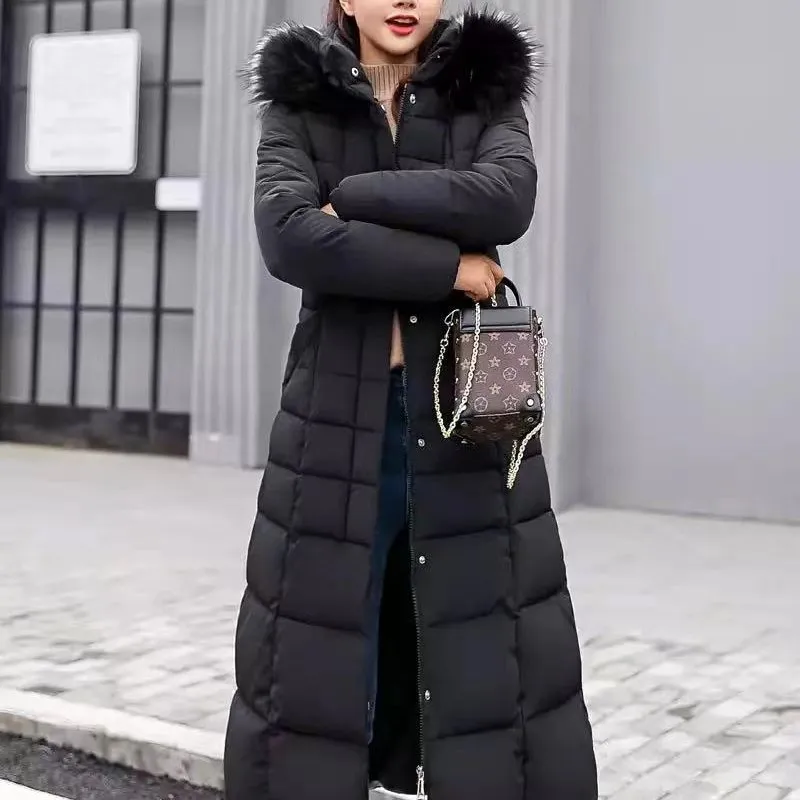 New Women Autumn Winter Fashion Brown Black Warm Thick Down Coat Jacket Oversize Vintage Luxury Hooded Long Coats Parka