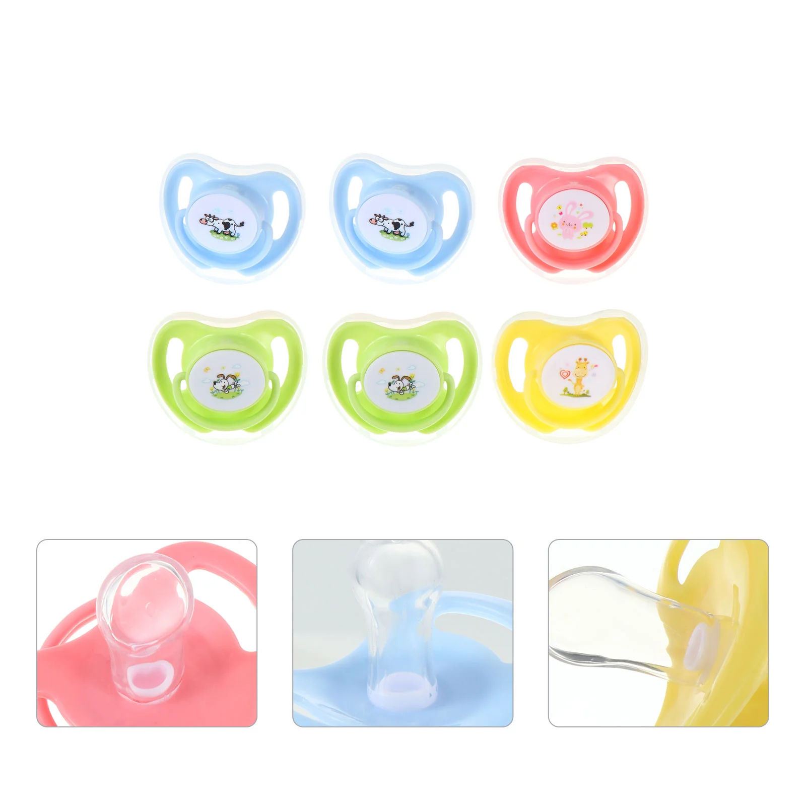 

6pcs Chic Cartoon Delicate Stylish Baby Teether Toys Newborns Sleep Soothers Teether Pacifiers Silicone Pacifiers for Infant