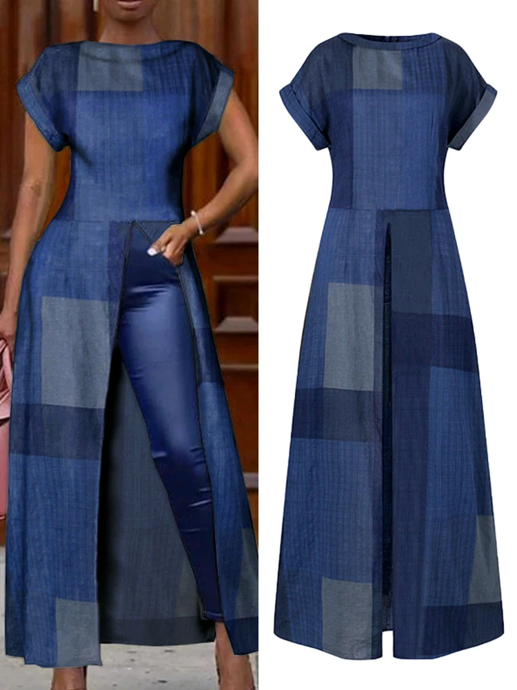 VONDA Elegant Party Shirts Women's Tunic Sexy Round Neck Patchwork Printed Tops 2022 Summer Office Ladies  Blouse Casual Blusas