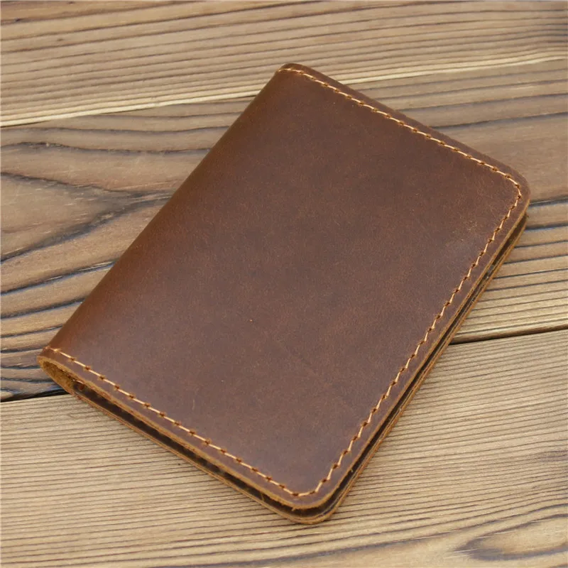 NEW Retro Crazy Horse Leather Cards Cases Mens Credit Card Holder Wallet Handmade Short Ultra Thin Slim Drivers License ID Cover