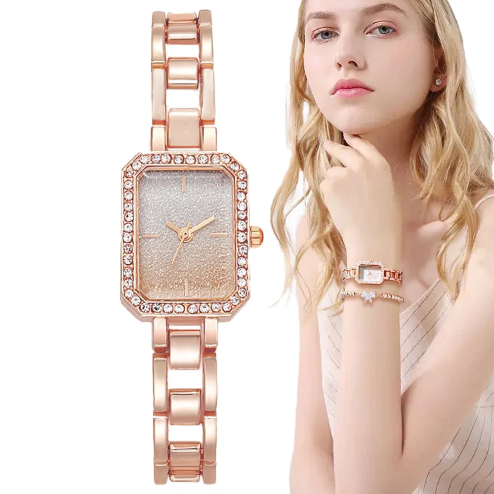

Luxury Ladies Brand Watches Fashion Dresses Square Crystal Minimalist Design Women Quartz Watch Stainless Steel Skeleton Clock