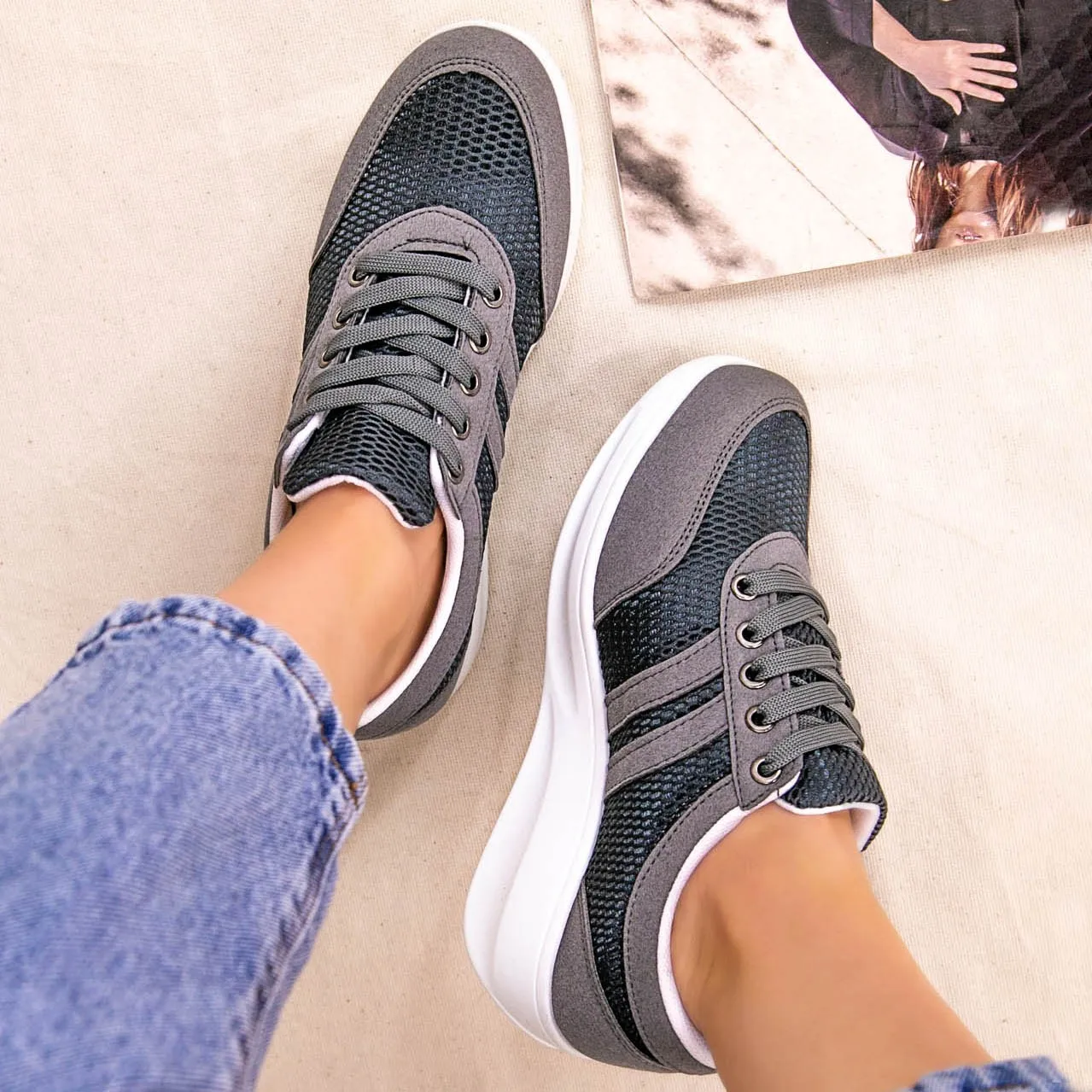 

BveA Store Fashion Spring Summer For Female Casual Sexy Casual Sandals Slippers Tinos Gray Nubuck Lace-Up Sports Shoes