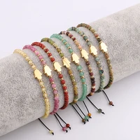 new fashion 3mm faceted natural stone stainless steel hand charm macrame adjustable bracelet jewelry for women