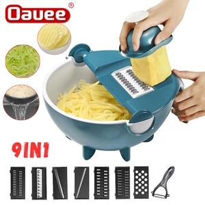 multifunctional vegetable cutter kitchen fruit vegs slicer grater shredder with drain basket slicers 9 in 1 gadgets kitchen tool free global shipping