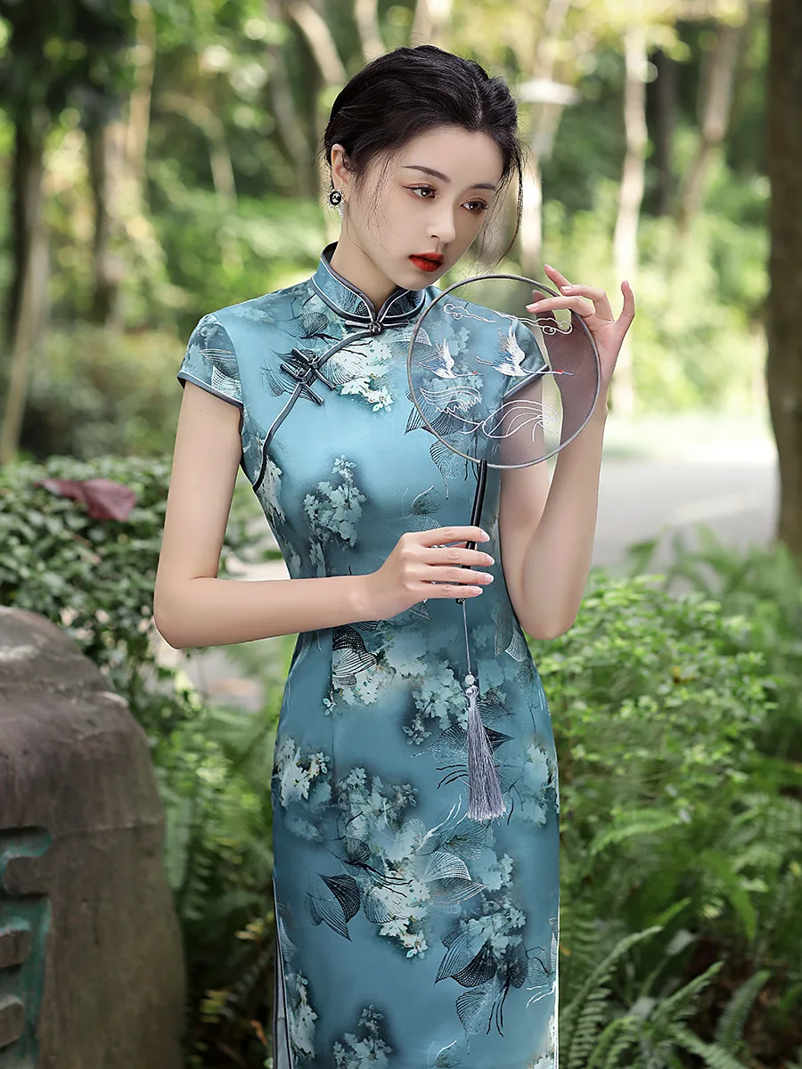 Высококачественное платье-Ципао из натурального шелка верхняя юбка