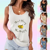 women sleeveless top bee printed vest shirt summer slim fit tank top fashion halter top ladies casual bottomed shirt