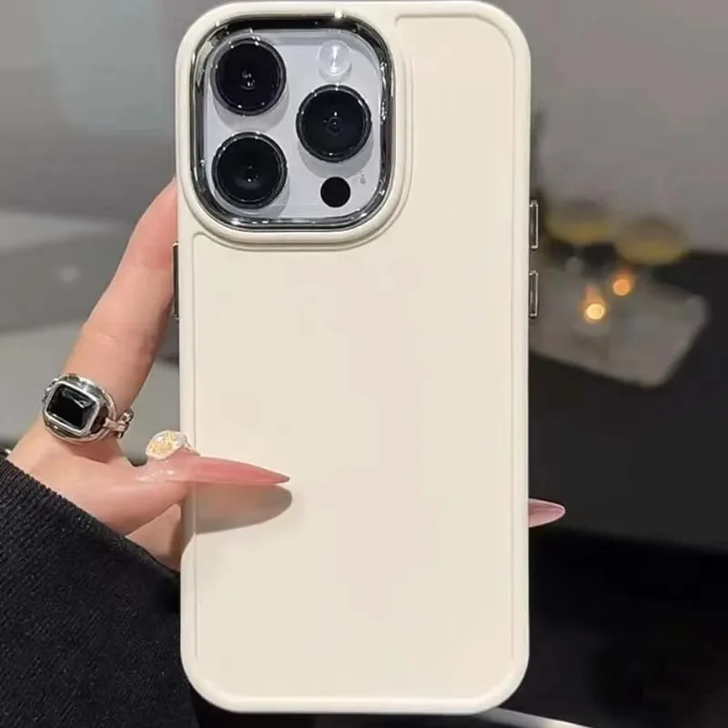 Чехол-бамбер с гальваническим объективом для iPhone 14 Pro Max 13 12 11 15 16 X XR XS 7 8 однотонная