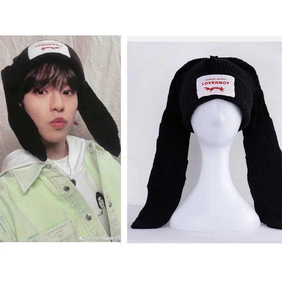 

KPOP Stray Kids Seungmin MANIAC Poster Same Style Rabbit Ears Knitted Wool Hat Funny Personality Fashion LoverBoy Casual Hat