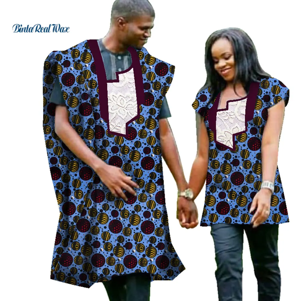 Traditional African Print Top for Couple Clothing Bazin Riche Dashiki Men Robe and Women Shirt Lovers Couples Clothes WYQ72