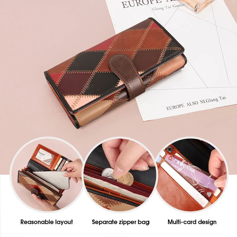 Women's Wallet Natural Cowhide Elegant Designe Long Wallets Phone Bag Female Brand Design Ladies Clutch Purse Money Bags