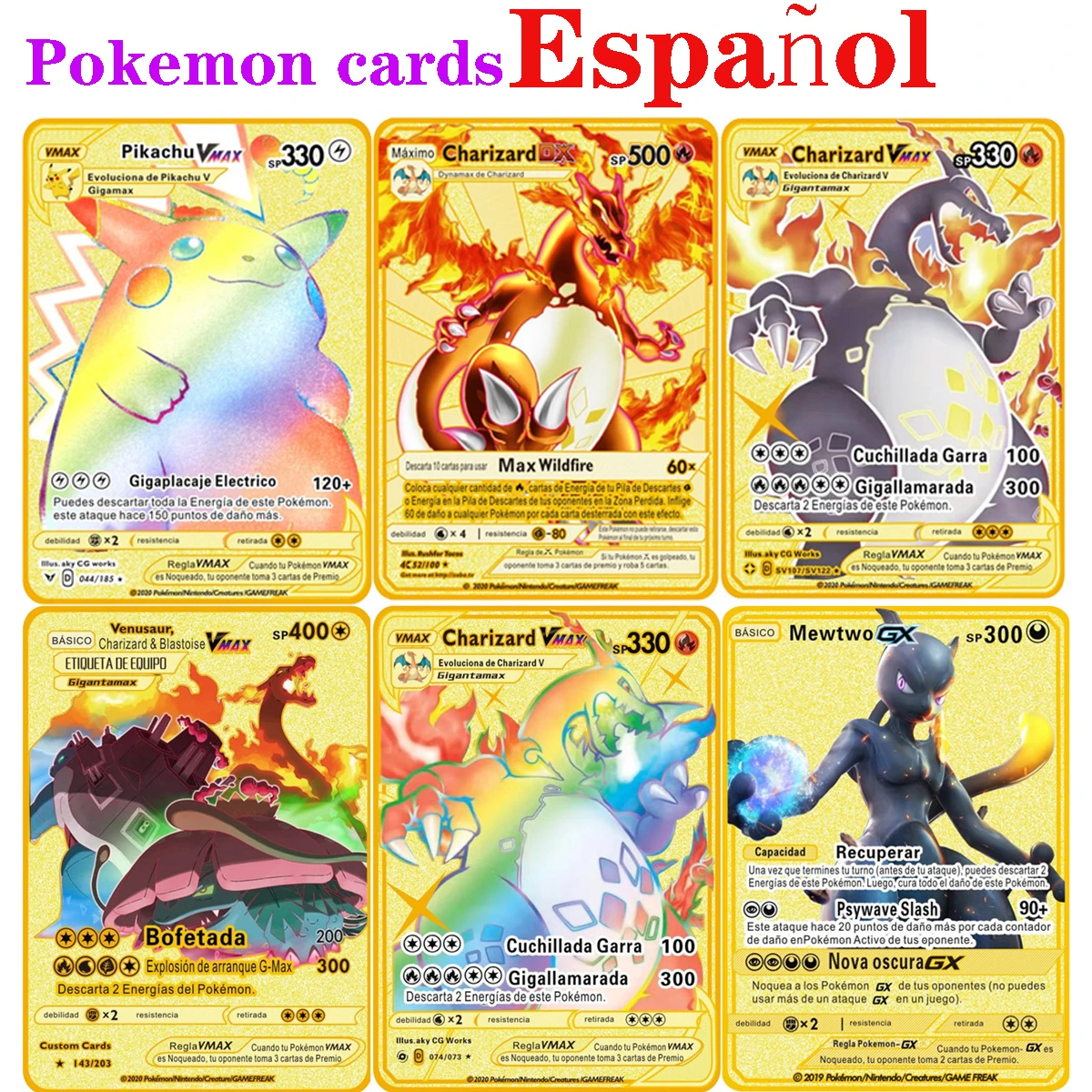 

Pokemon Gold Card Metal Card Spanish Game Anime Battle Pokemon Gold HP Kaarten Charizard Pikachu Action Collection Child Toys