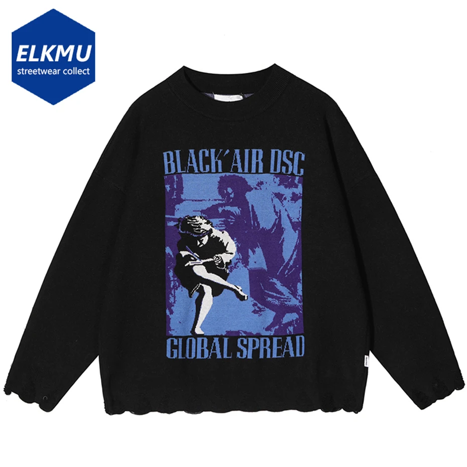 

Свитер мужской оверсайз в стиле хип-хоп с креативным рисунком, уличная одежда в стиле Харадзюку, Свободный Повседневный трикотажный джемпе...