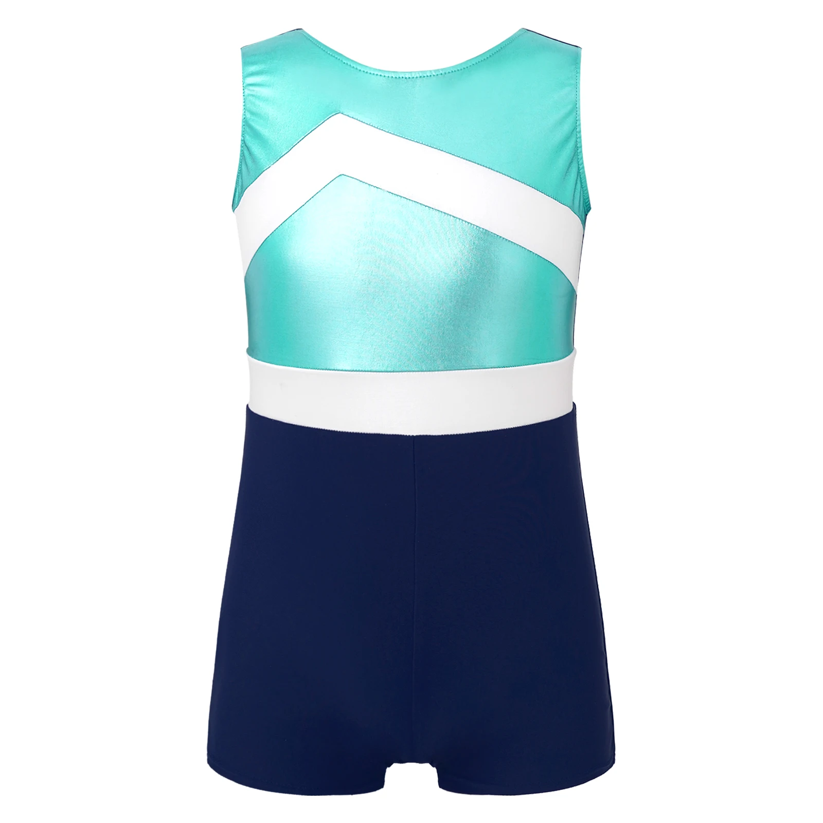 

Kids Girls Professional Gymnastics Leotards Sleeveless Contrast Color Boxer Bottom Ballet Dance Leotard Jumpsuit Skating Wear