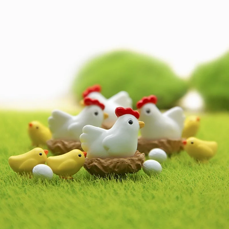 Figurines Cute Mini Chick/egg/coop Chicken Family Garden Miniatures Artificial Micro Landscape Resinas