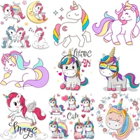 cartoon cute unicorn patches on childrens clothes vinyl thermal stickers appliques animals pony iron on transfers for clothing
