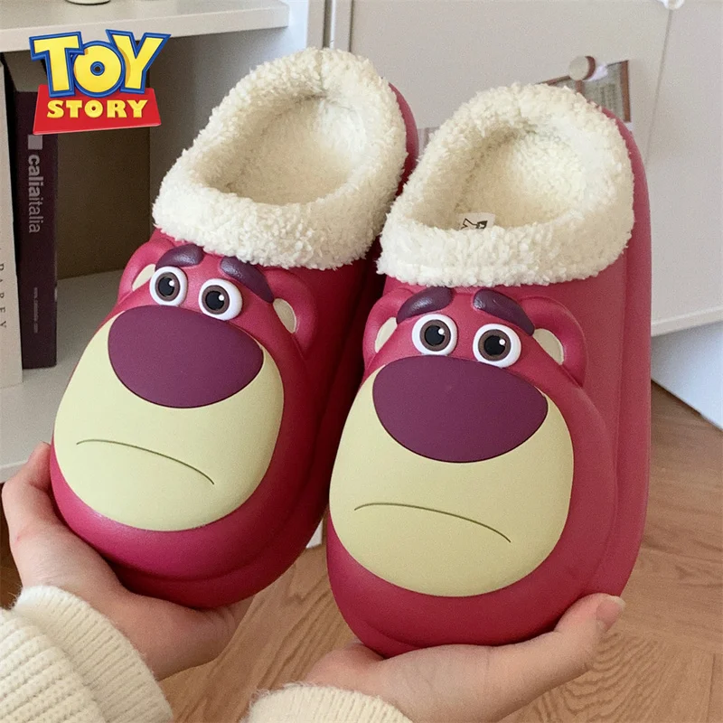 Новые водонепроницаемые хлопковые тапочки Disney Lovely Image Lotso Strawberry Bear осенне-зимняя