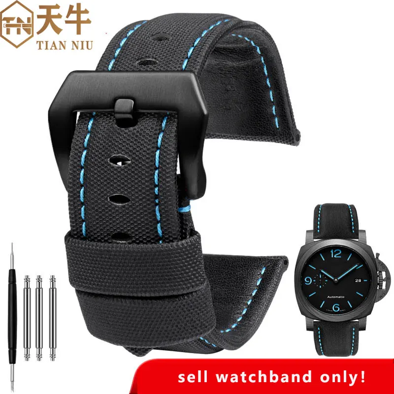Ремешок нейлоновый кожаный для Panerai PAM01661 441 111 PAM01118/01661 мужской 22 мм 24 26