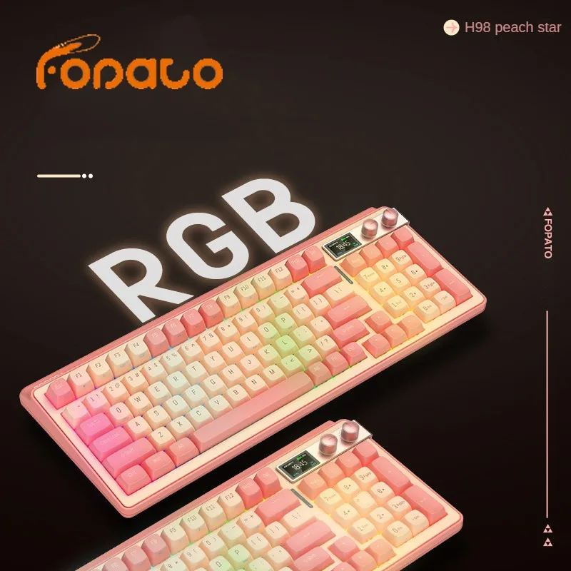 Беспроводная механическая клавиатура FOPATO H98, игровая клавиатура с тремя режимами, Hot Plug, для офиса, с серебристой осью, V2, розовая прокладка для киберспорта