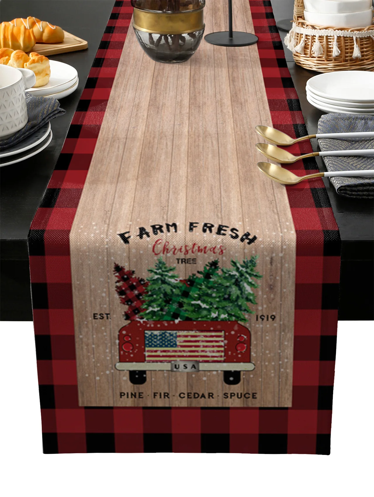 

Christmas Truck Table Runner Wedding Festival Table Decoration Home Decor Kitchen Table Runners Placemats