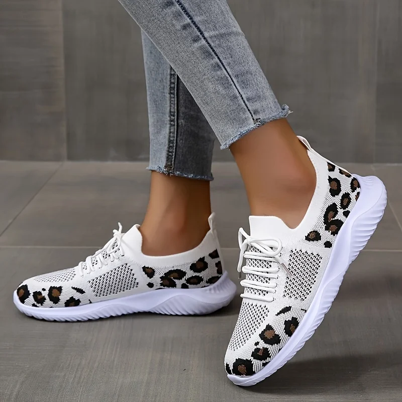 

2023 New Fashion Women's Anti-Slip Sneakers Women's Shoes Colorblock Leopard Print Fashion Mesh Black Wedge Sneakers