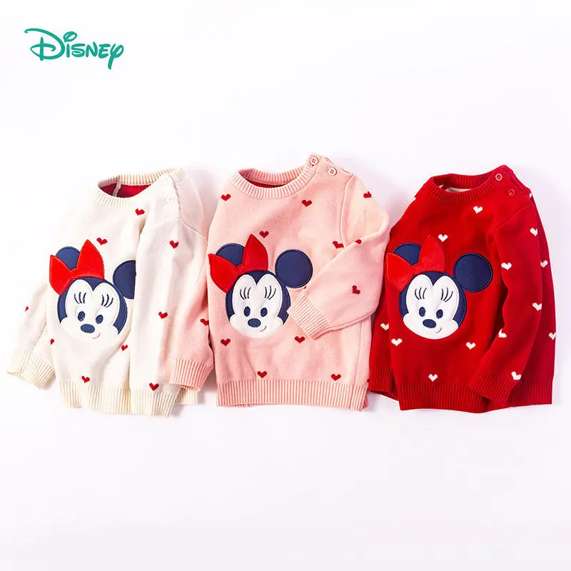 

Детская одежда Disney Minnie, хлопковый свитер для девочек, новинка осень-зима, для маленьких детей, вязаная Повседневная милая и универсальная