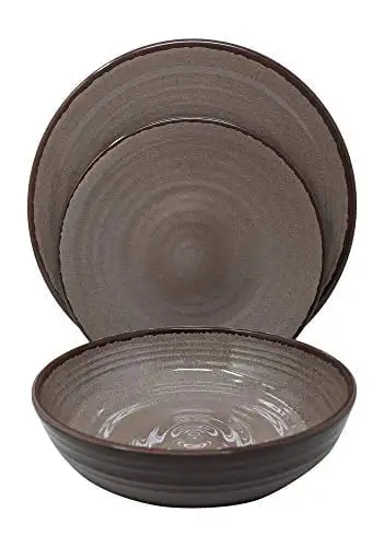 

Home 12 Piece Modern Melamine Heavyweight Plastic Dinnerware Set (Brown)