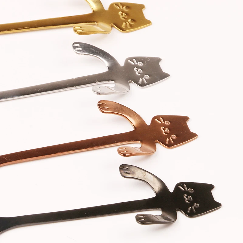 Stainless Steel Spoons Lovely Cat Hanging Coffee Cup Spoon Ice Cream Dessert Teaspoon Creative Scoop Tableware |