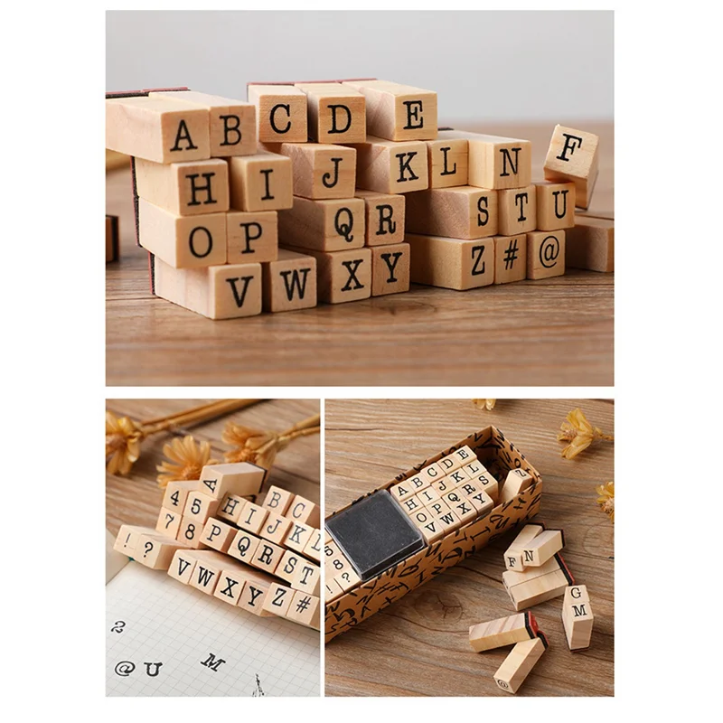 

2Sets Alphabet Stamps Vintage Wooden Letter Number Symbol Stamp Set with Black Ink Pad for Card Making Planner Scrapbook