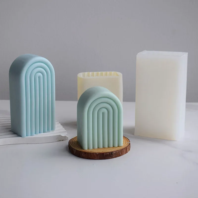 DIY Rainbow Striped Arch Candle Silicone Mold Crystal Drop Glue Aromatherapy Decoration Mould Geometric Plaster