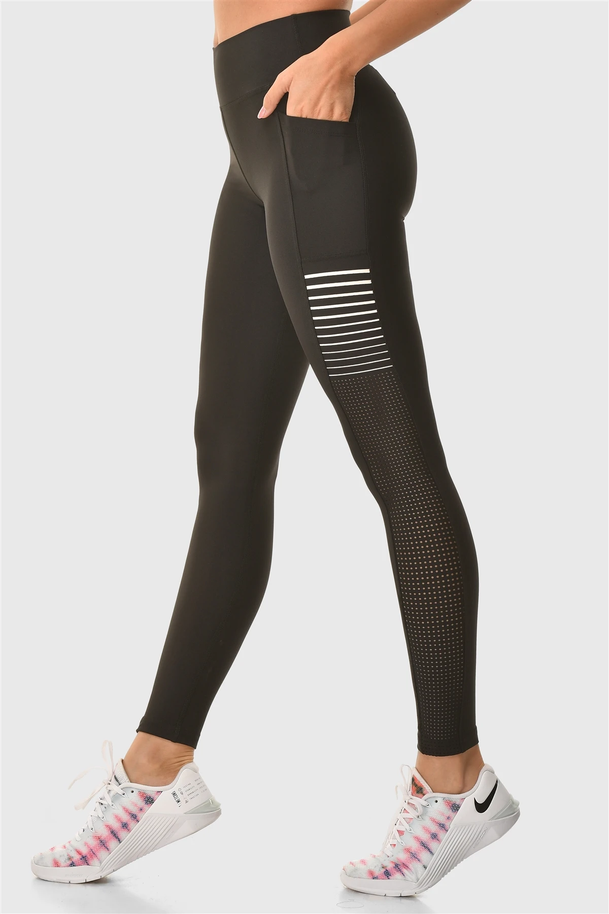Superstacy Laser Cut Pocket High Waist Black Gym Leggings