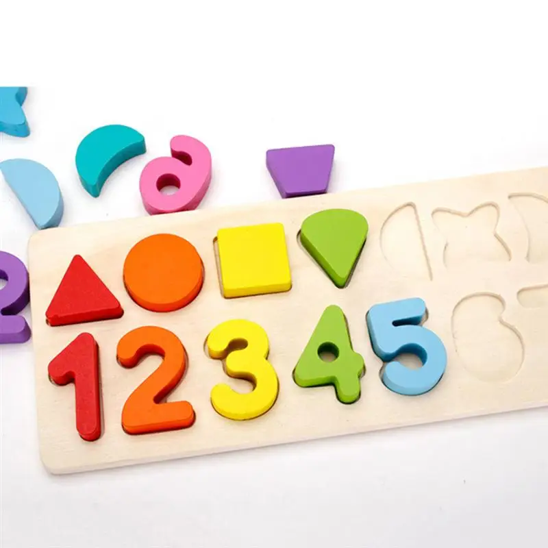 

1 Set Children Toy Blocks Wooden Number Boards Shape Matching Playthings for Kids