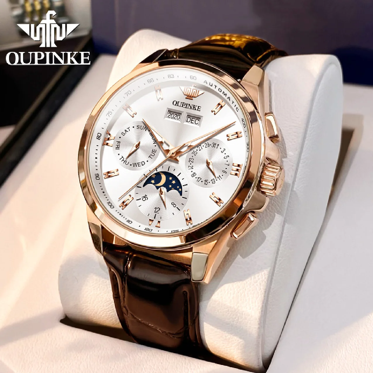 

OUPINKE Luxury Automatic Watch for Men Mechanical Leather Sapphire Mirror Waterproof Watches Top Brand Wristwatch Reloj Hombre