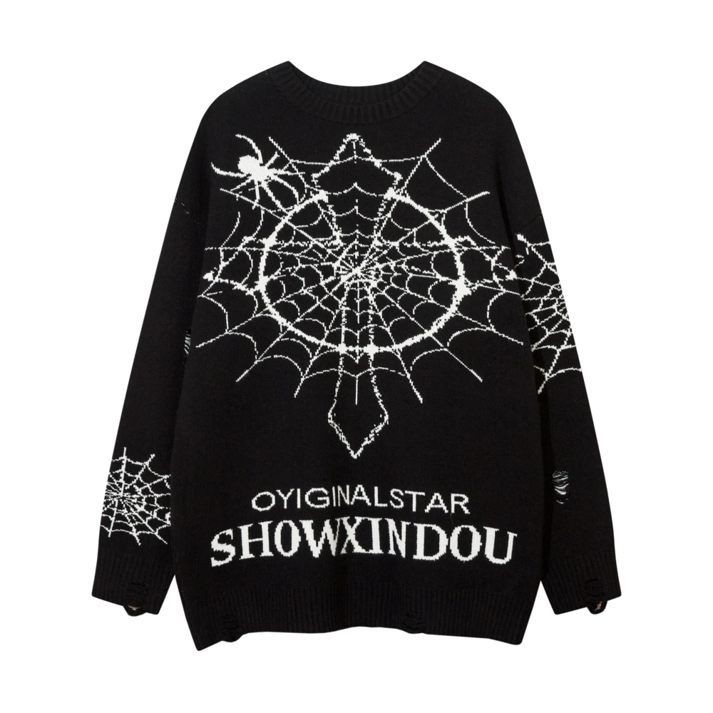 

Frayed Ripped Burgundy Kintted Spider Web Goth Sweaters for Women Men Oversize Loose Aesthetic Pullovers Tops Winter Clothing