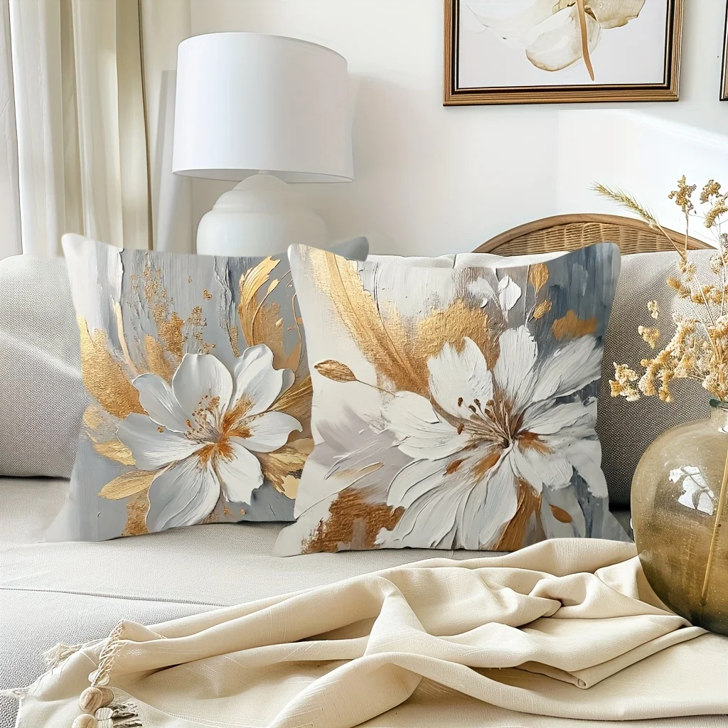 Фото Fundas almohada planas 2D - Paquete 4 mornas con diseño floral abstracto Impreso en 2D |   Fundas Corativas sin relleno, poliést №5