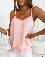 pearls decor layered cami top cute t shirt summer cool vest y2k top woman clothes fashion tank top sleeveless 2022 new design