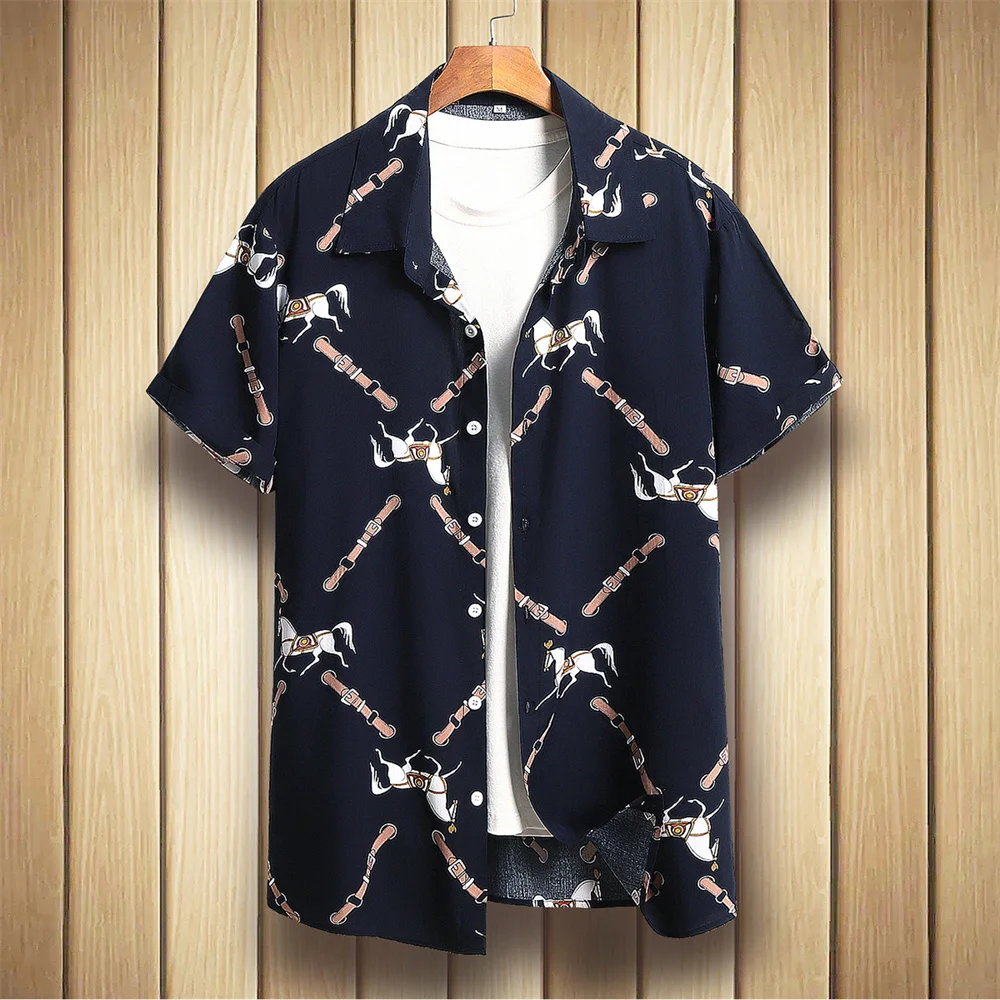 

2023 Summer New Mens Vintage Shirt Man Animal Printed Short Sleeve Tops Male Hawaiian Beach Harajuku Shirts Casual Clothes