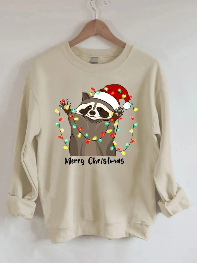 

Christmas Raccoon Casual Crew Neck Sweatshirt Fashion Cute Cartoon Print Tracksuit Baggy Quality Tops Pullover Streetwear Unisex