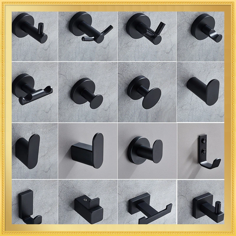 

Black Hooks for Bathroom Kitchen Hanger Stainless Steel Wall Hook for Keys Coat Towel Hook Robe Hook Bathroom Hardware