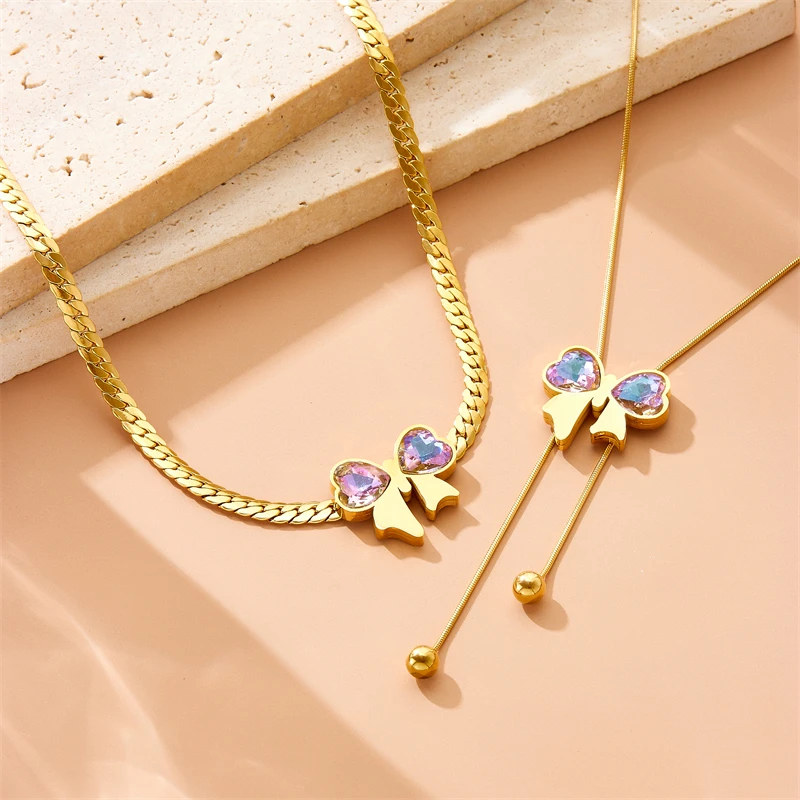 MEYRROYU из нержавеющей стали 316L жемчужно-розовое фиолетовое ожерелье с бантом для