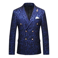 2022 british slim suit man blazer homme prom blazer for men spring italian big collar gentleman double breasted blue casual suit